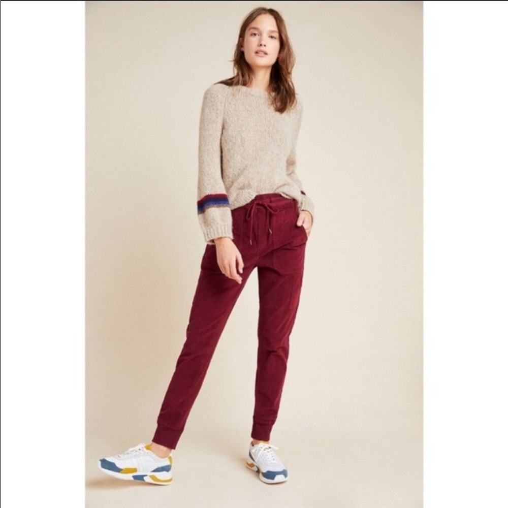 Anthropologie Leigh Corduroy Cargo Jogger Pants Burgundy Maroon Utility